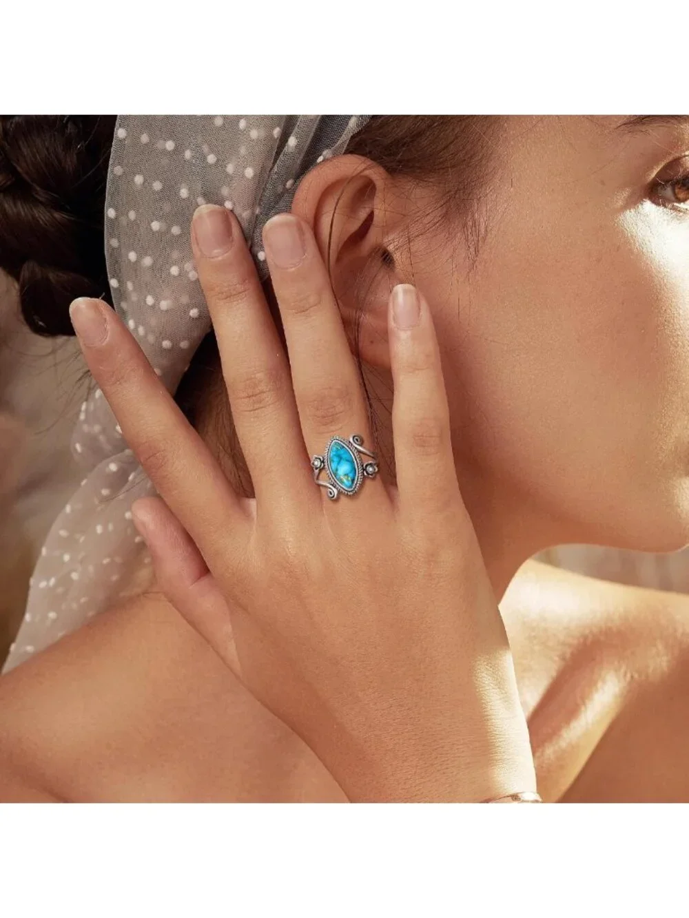 Boho Turquoise Stacking Rings for Women - Vintage 925 Sterling Silver Statement